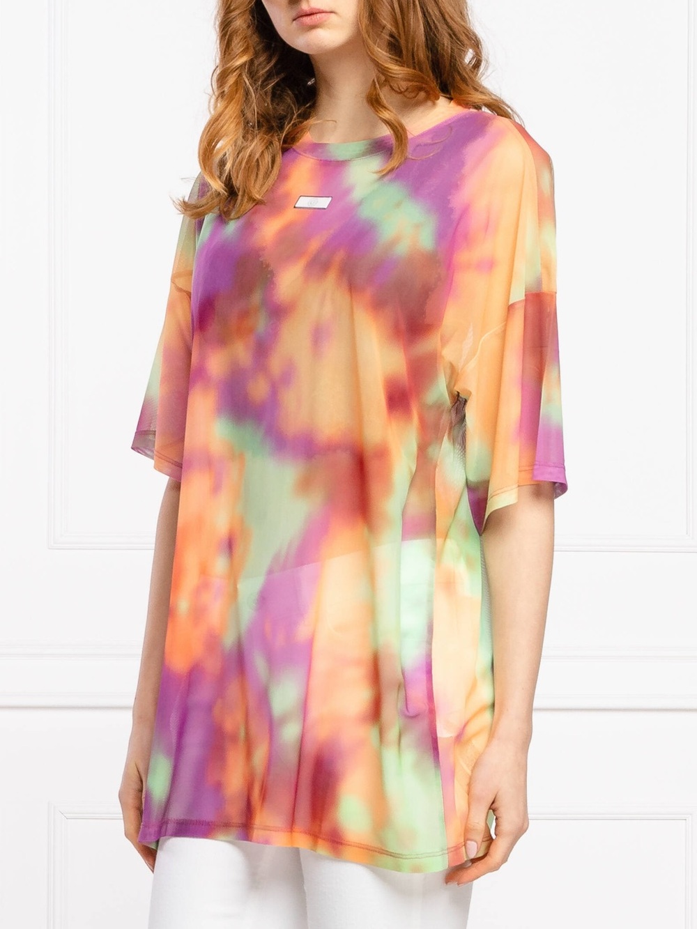 Desigual Rainbow Mesh Tie-Dye Short Sleeve Top